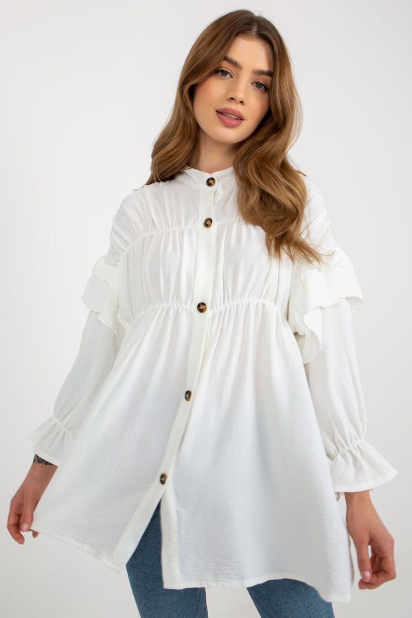 Beige Long Sleeve Shirt in Shirts For Women with Polyester