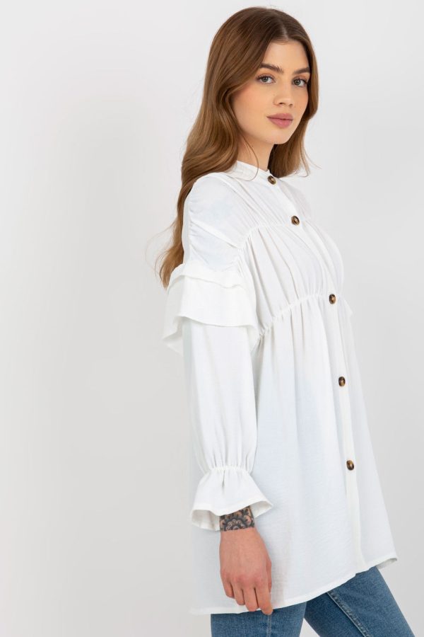 Beige Long Sleeve Shirt in Shirts For Women with Polyester