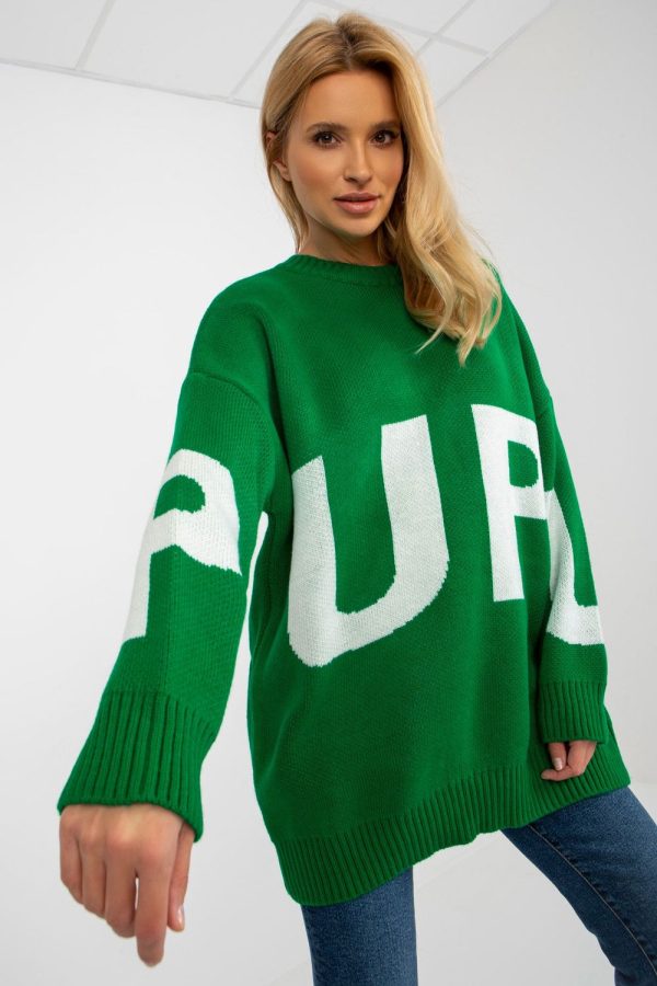Green Jumper in Sweaters, Pullovers, Jumpers, Turtlenecks, Boleros, Shrugs with Acrylic and Wool