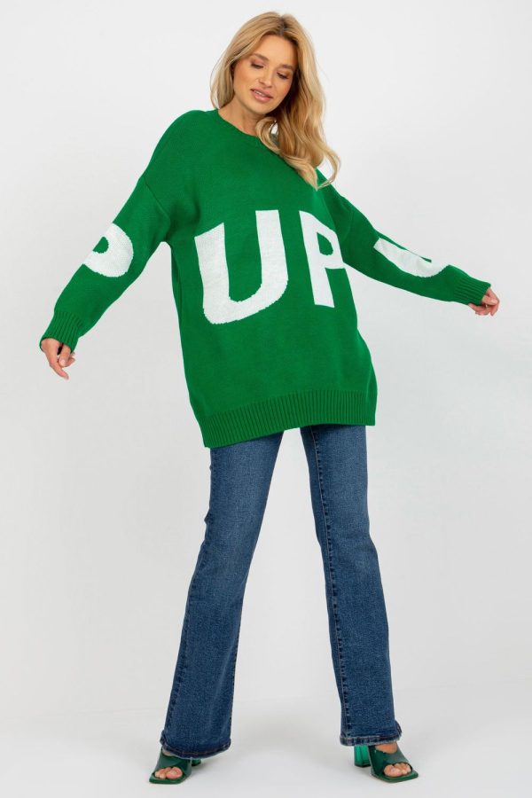 Green Jumper in Sweaters, Pullovers, Jumpers, Turtlenecks, Boleros, Shrugs with Acrylic and Wool