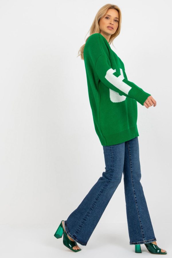 Green Jumper in Sweaters, Pullovers, Jumpers, Turtlenecks, Boleros, Shrugs with Acrylic and Wool