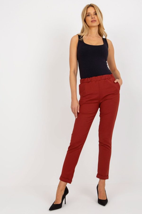 Red Women Trousers in Pants, Trousers, Shorts with Spandex, Polyester and Wool