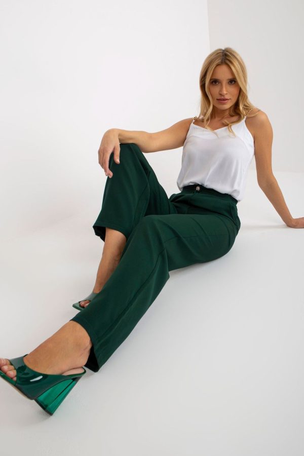 Green Women Trousers in Pants, Trousers, Shorts with Cotton, Spandex and Polyester