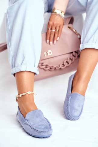 Blue Mocassin in Moccasins, Loafers with Fabric, Footbed and Sole Height