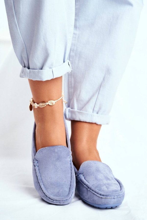 Blue Mocassin in Moccasins, Loafers with Fabric, Footbed and Sole Height