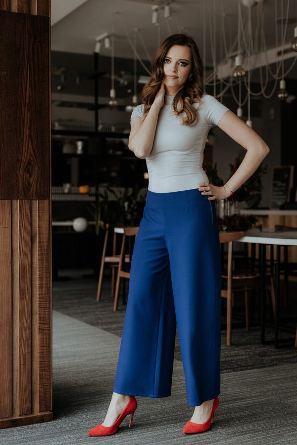 Navy Blue Women Trousers 3 in Spandex and Polyester