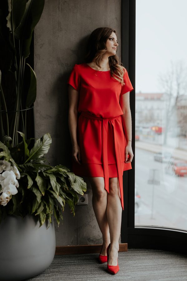 Red Daydress in Day Dresses with Spandex and Polyester