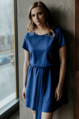 Navy Blue Daydress in Day Dresses with Spandex and Polyester
