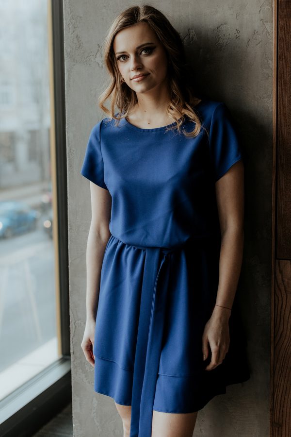 Navy Blue Daydress in Day Dresses with Spandex and Polyester