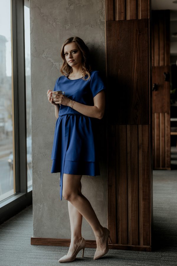 Navy Blue Daydress in Day Dresses with Spandex and Polyester