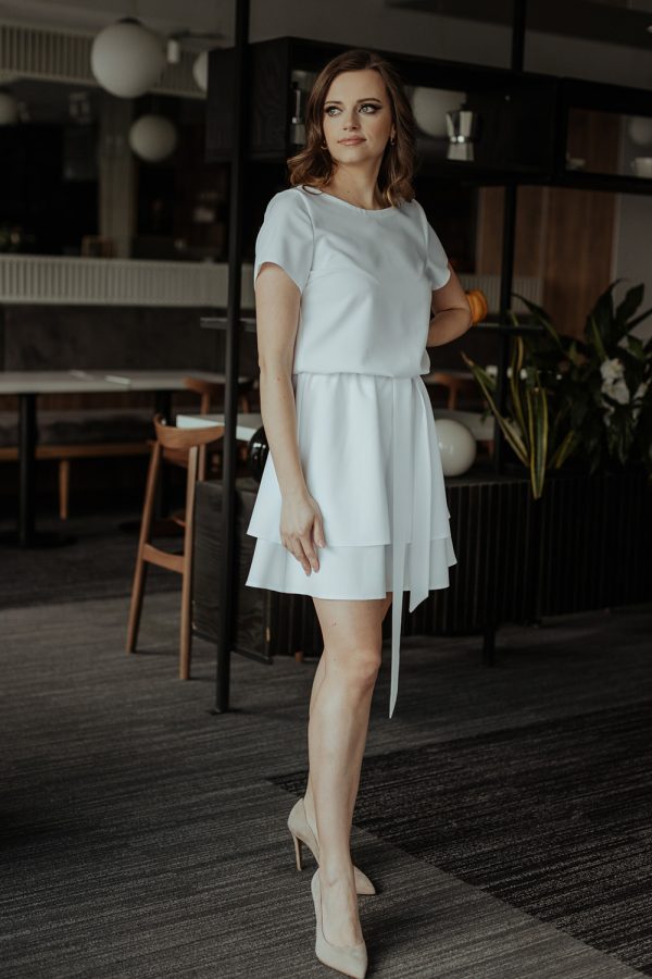 White Daydress in Day Dresses with Spandex and Polyester