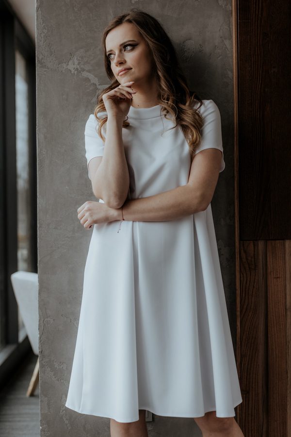 White Daydress in Day Dresses with Spandex and Polyester