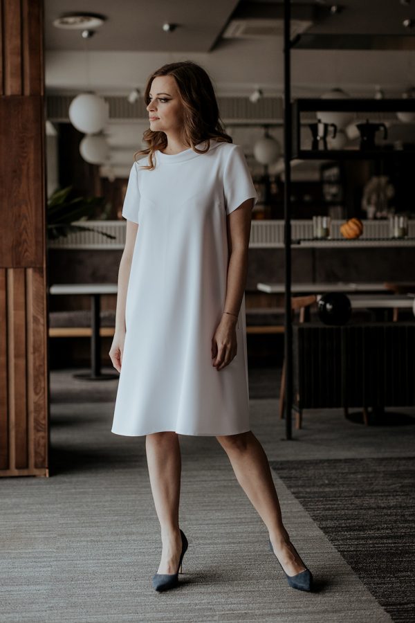 White Daydress in Day Dresses with Spandex and Polyester
