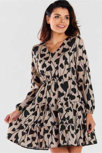 Beige Daydress in Day Dresses with Spandex and Polyester