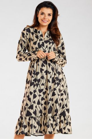 Beige Daydress in Day Dresses with Spandex and Polyester