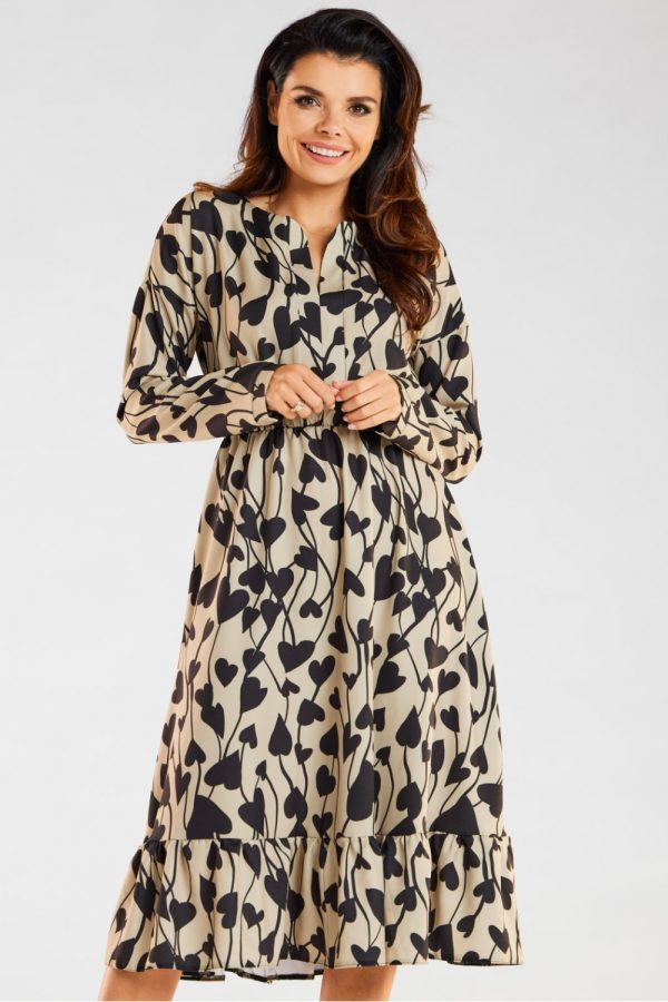 Beige Daydress in Day Dresses with Spandex and Polyester