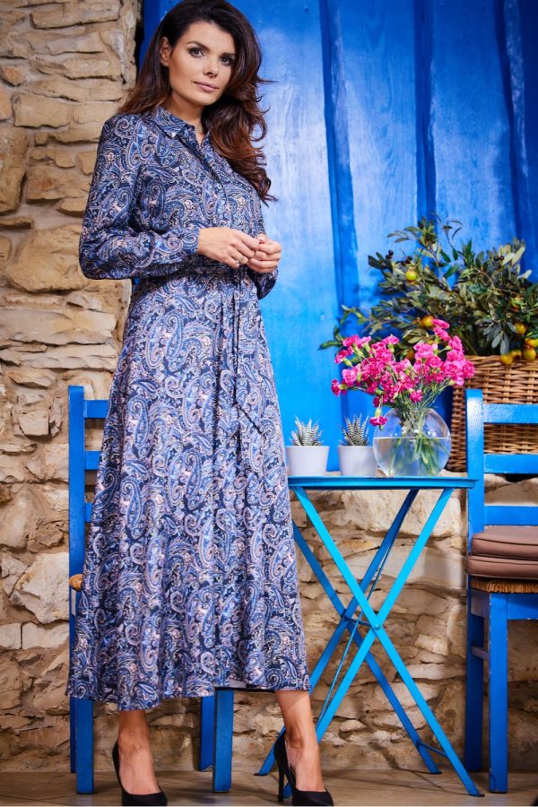 Navy Blue Daydress in Day Dresses with Spandex and Polyester
