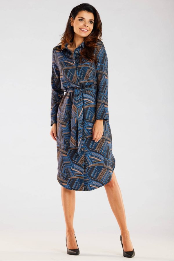 Navy Blue Daydress in Day Dresses with Spandex and Polyester