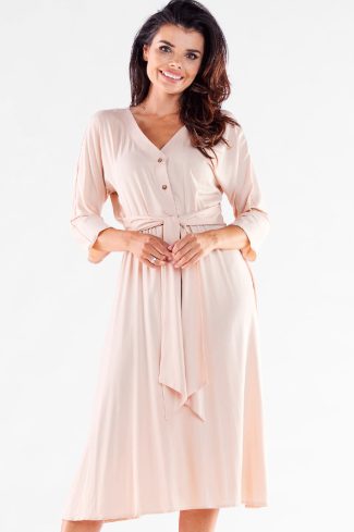 Beige Daydress in Day Dresses with Spandex and Viscose