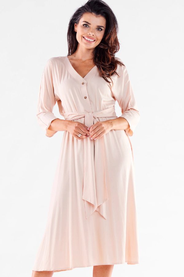 Beige Daydress in Day Dresses with Spandex and Viscose