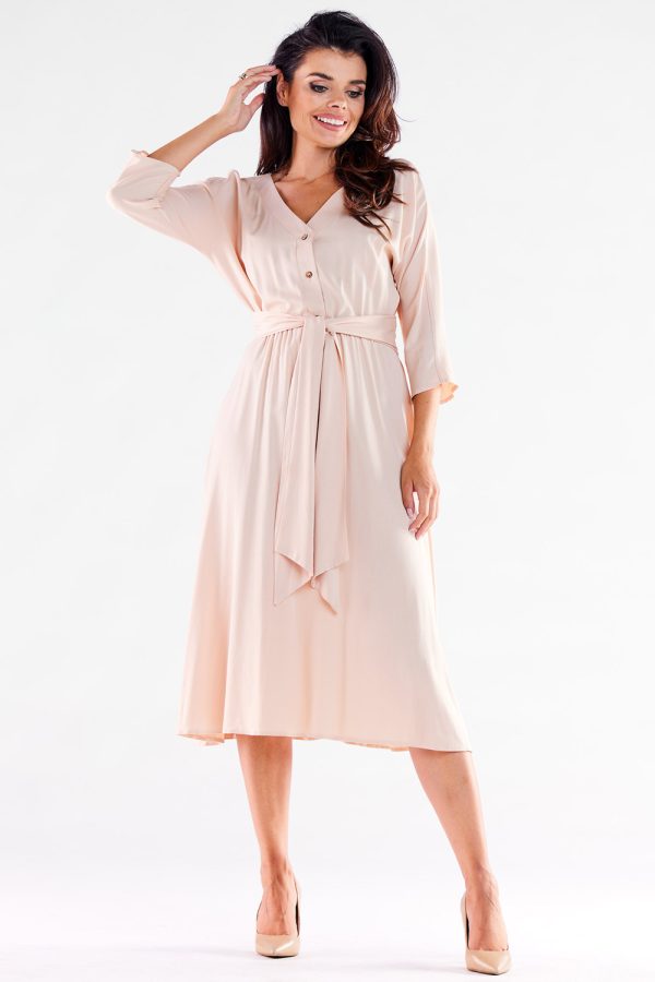 Beige Daydress in Day Dresses with Spandex and Viscose