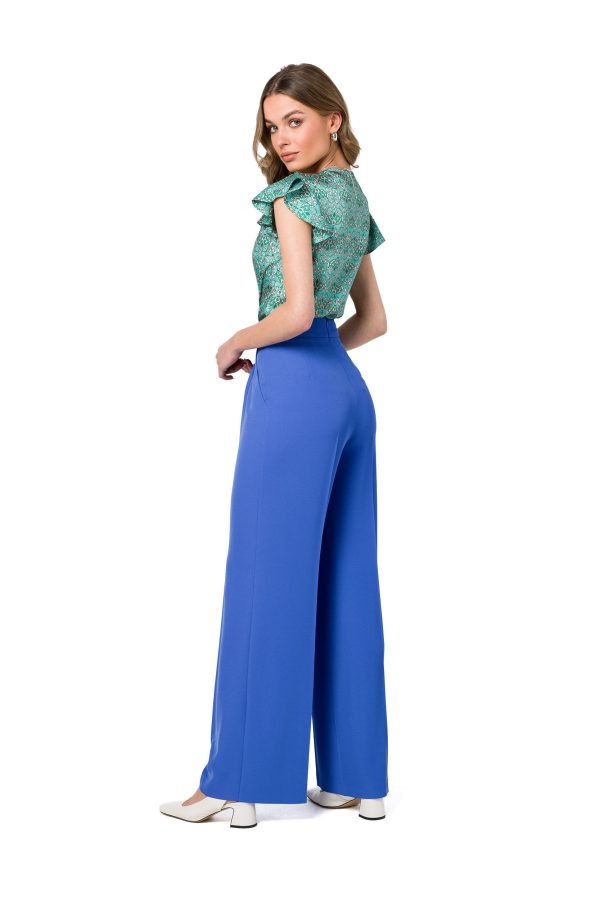 Blue Women Trousers in Pants, Trousers, Shorts with Spandex and Polyester