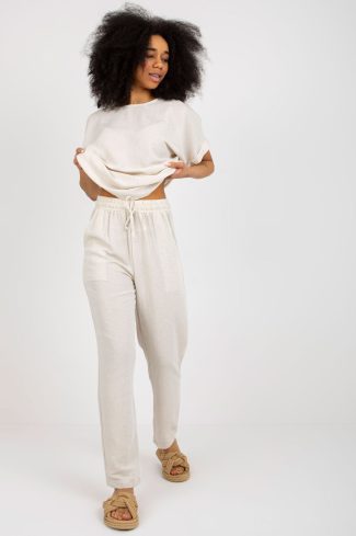 Beige Set in Pants, Trousers, Shorts with Cotton, Len and Viscose
