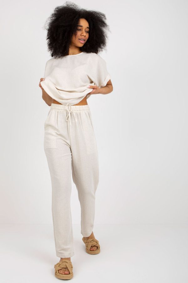 Beige Set in Pants, Trousers, Shorts with Cotton, Len and Viscose