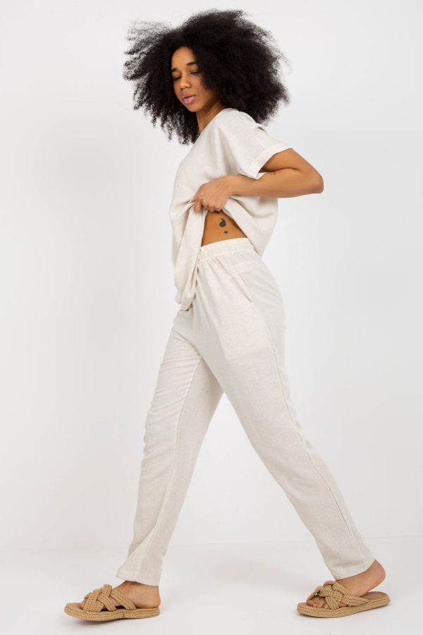 Beige Set in Pants, Trousers, Shorts with Cotton, Len and Viscose