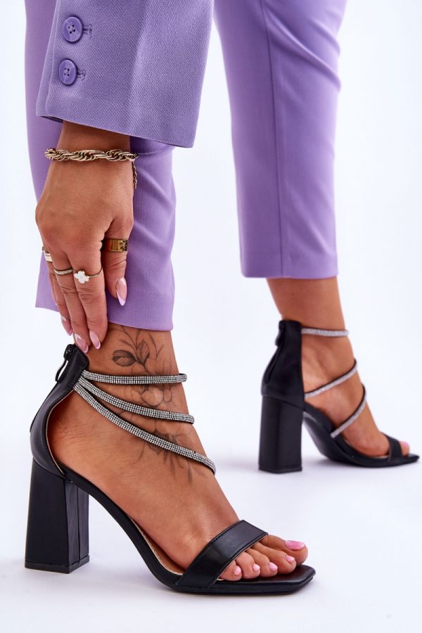 Black Heel Sandals in Sandals & Flip-Flops For Women with Fabric, Footbed and Heel Height