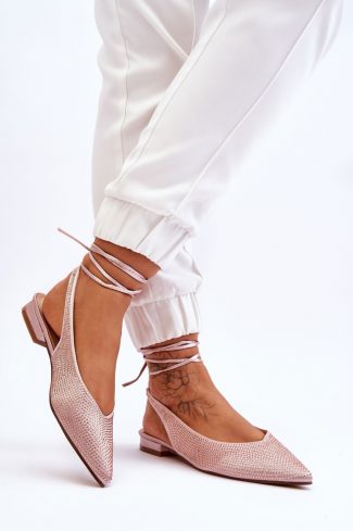 Beige Strappy Ballet Flats..Fabric, Footbed and Heel Height