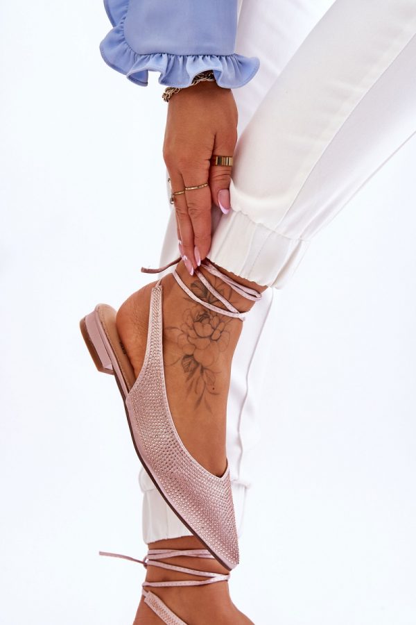 Beige Strappy Ballet Flats in Ballet Flats, Ballet Pumps For Women with Fabric, Footbed and Heel Height