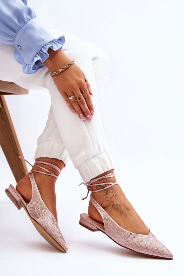 Beige Strappy Ballet Flats in Ballet Flats, Ballet Pumps For Women with Fabric, Footbed and Heel Height