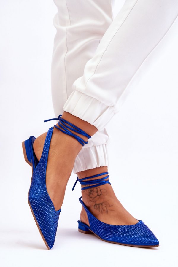 Blue Strappy Ballet Flats in Ballet Flats, Ballet Pumps For Women with Fabric, Footbed and Heel Height