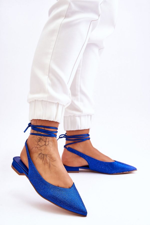 Blue Strappy Ballet Flats in Ballet Flats, Ballet Pumps For Women with Fabric, Footbed and Heel Height