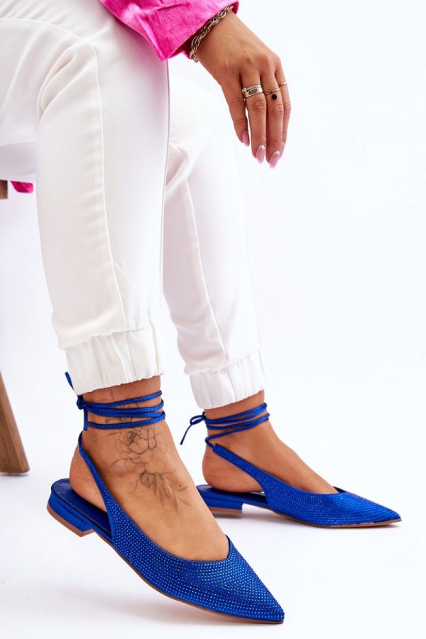 Blue Strappy Ballet Flats in Ballet Flats, Ballet Pumps For Women with Fabric, Footbed and Heel Height