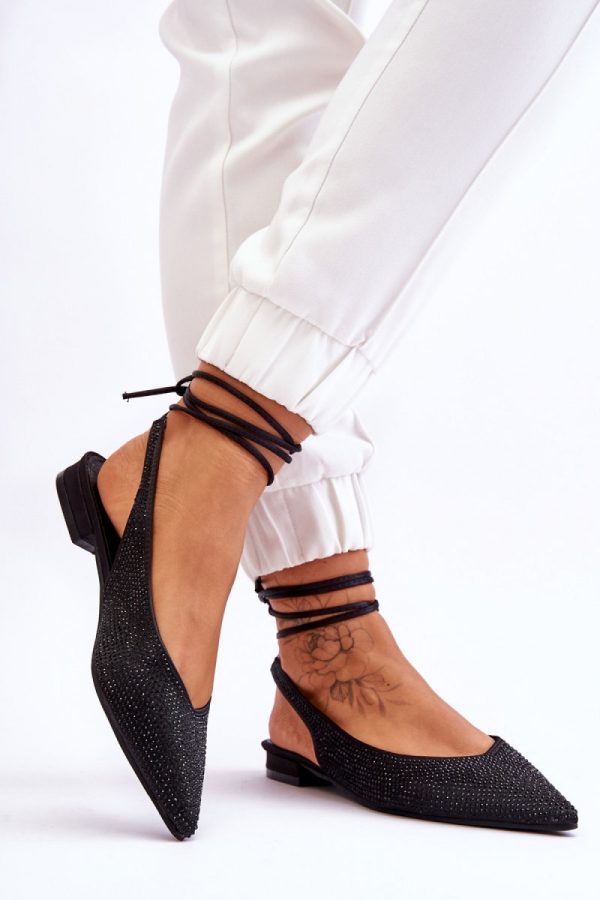 Black Strappy Ballet Flats in Ballet Flats, Ballet Pumps For Women with Fabric, Footbed and Heel Height