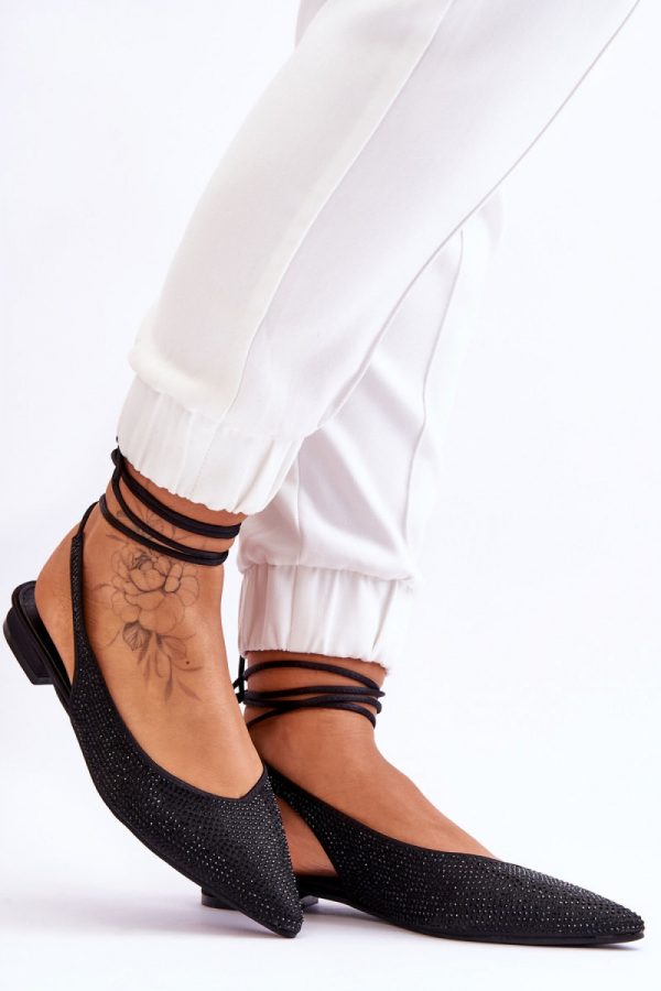 Black Strappy Ballet Flats in Ballet Flats, Ballet Pumps For Women with Fabric, Footbed and Heel Height
