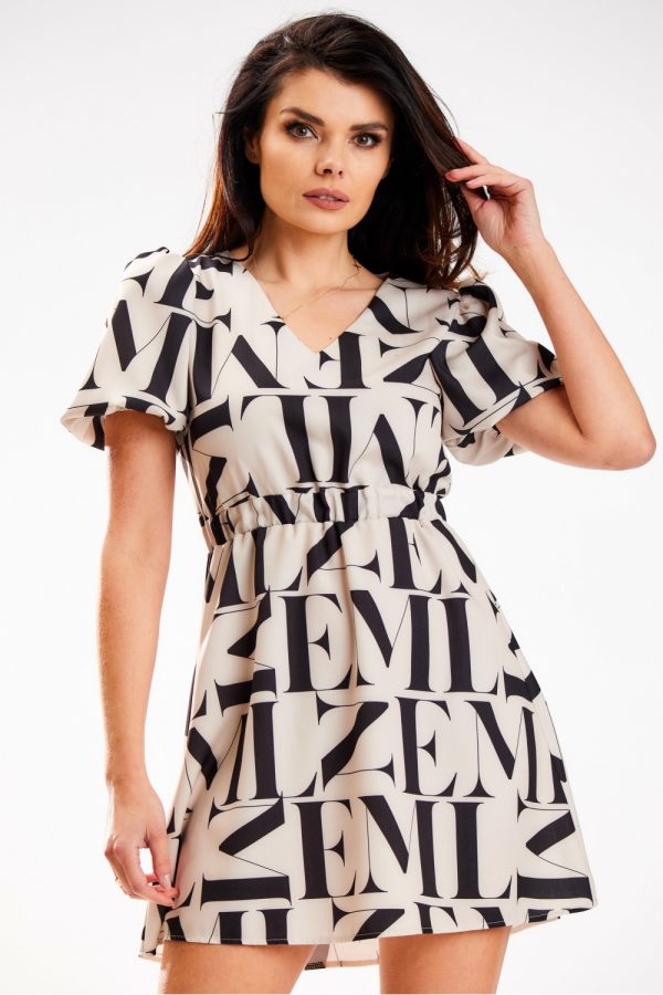 Beige Daydress in Day Dresses with Spandex and Polyester