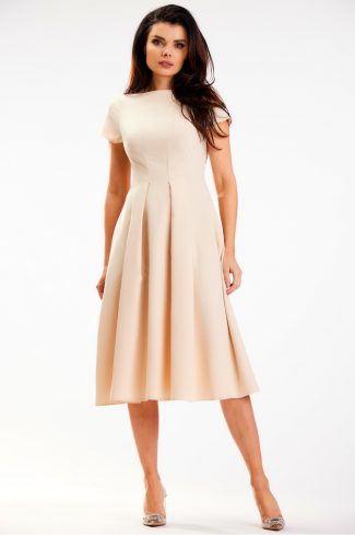 Beige Daydress in Day Dresses with Spandex and Polyester