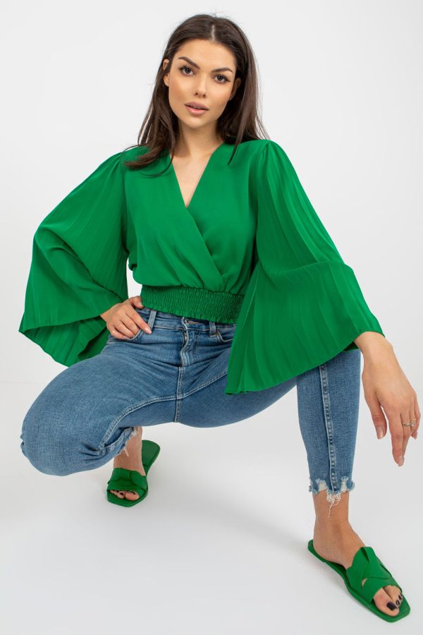 Green Blouse in Women`s Blouses, Tunics with Spandex and Polyester