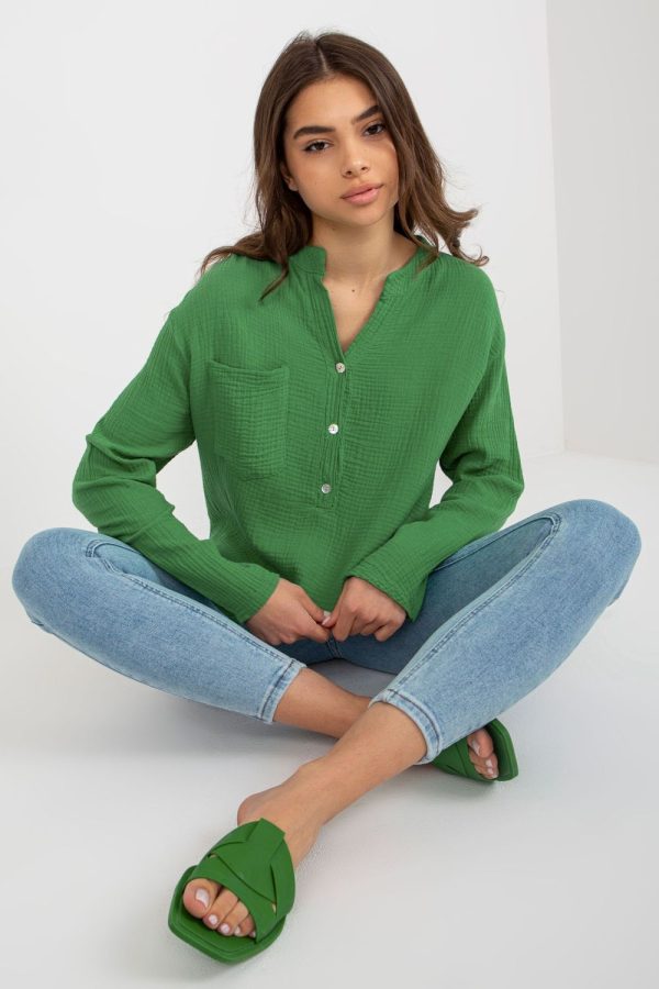 Green Blouse in Women`s Blouses, Tunics with Cotton