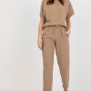 Beige Set in Pants, Trousers, Shorts with Cotton, Len and Viscose