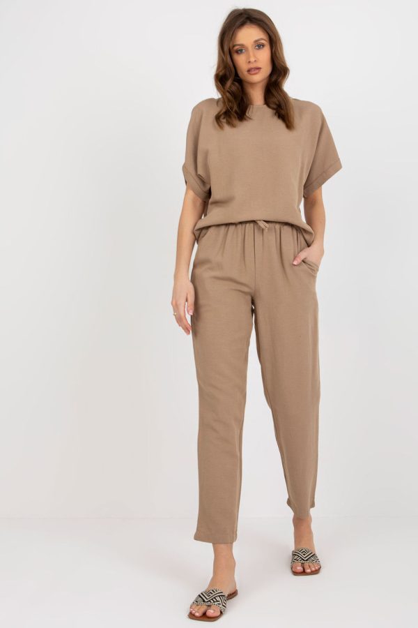 Beige Set in Pants, Trousers, Shorts with Cotton, Len and Viscose