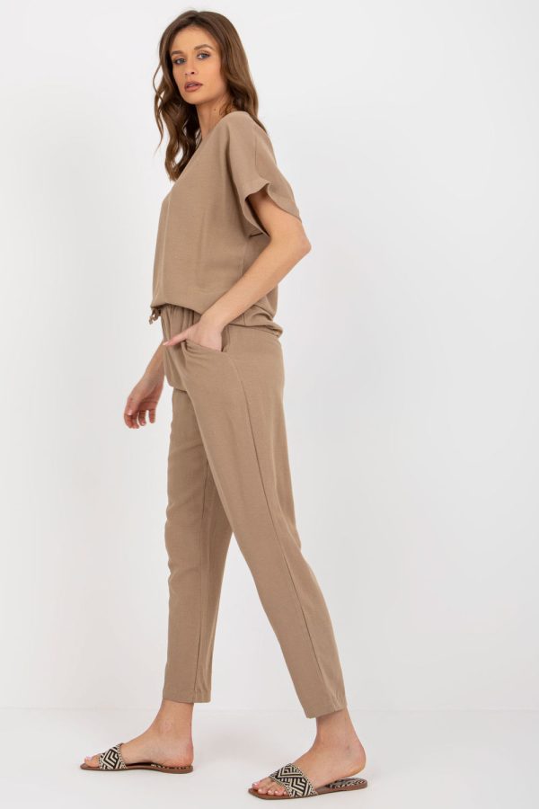 Beige Set in Pants, Trousers, Shorts with Cotton, Len and Viscose