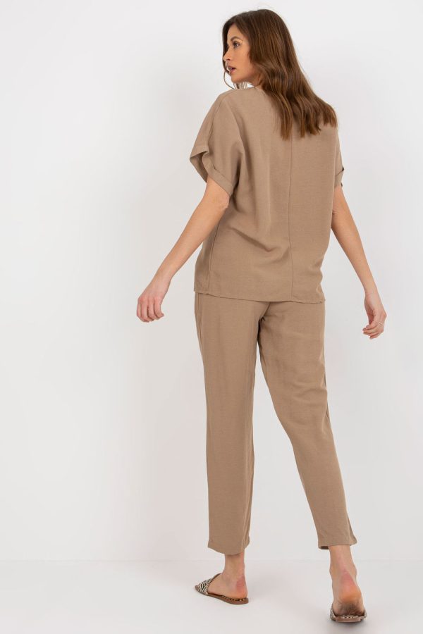 Beige Set in Pants, Trousers, Shorts with Cotton, Len and Viscose