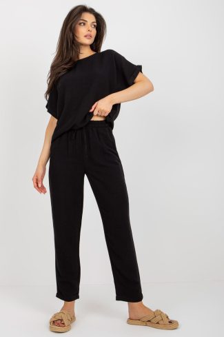 Black Set in Pants, Trousers, Shorts with Cotton, Len and Viscose