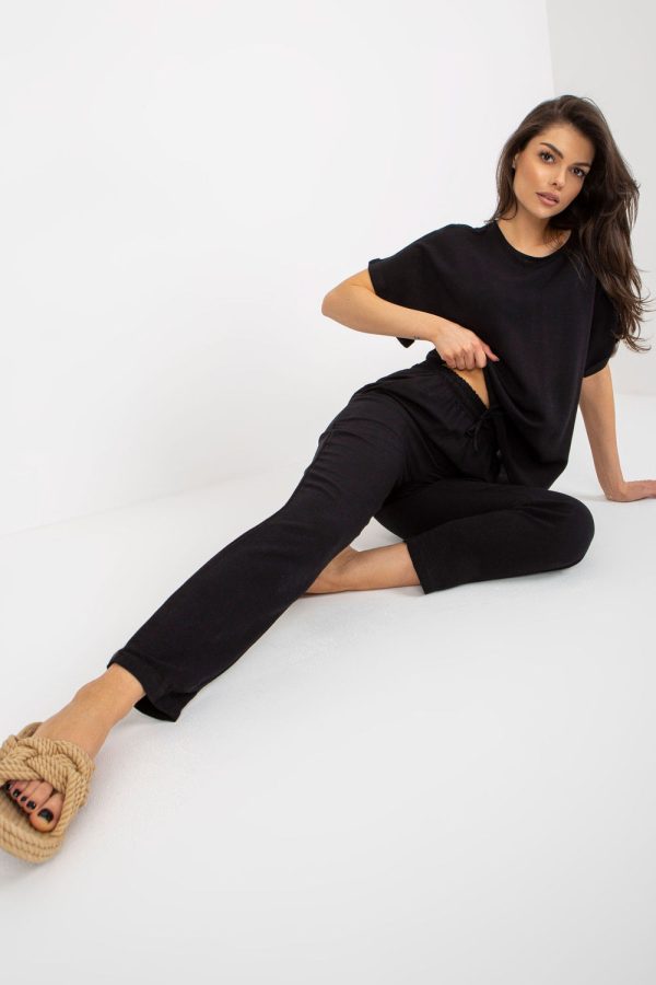 Black Set in Pants, Trousers, Shorts with Cotton, Len and Viscose