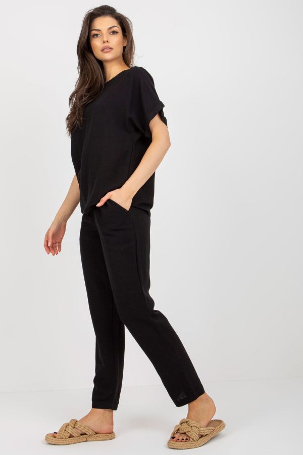 Black Set in Pants, Trousers, Shorts with Cotton, Len and Viscose