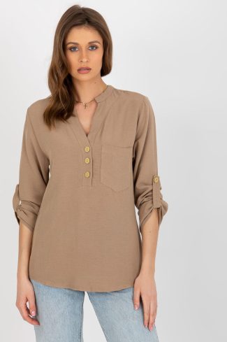 Beige Blouse in Women`s Blouses, Tunics with Cotton, Len and Viscose